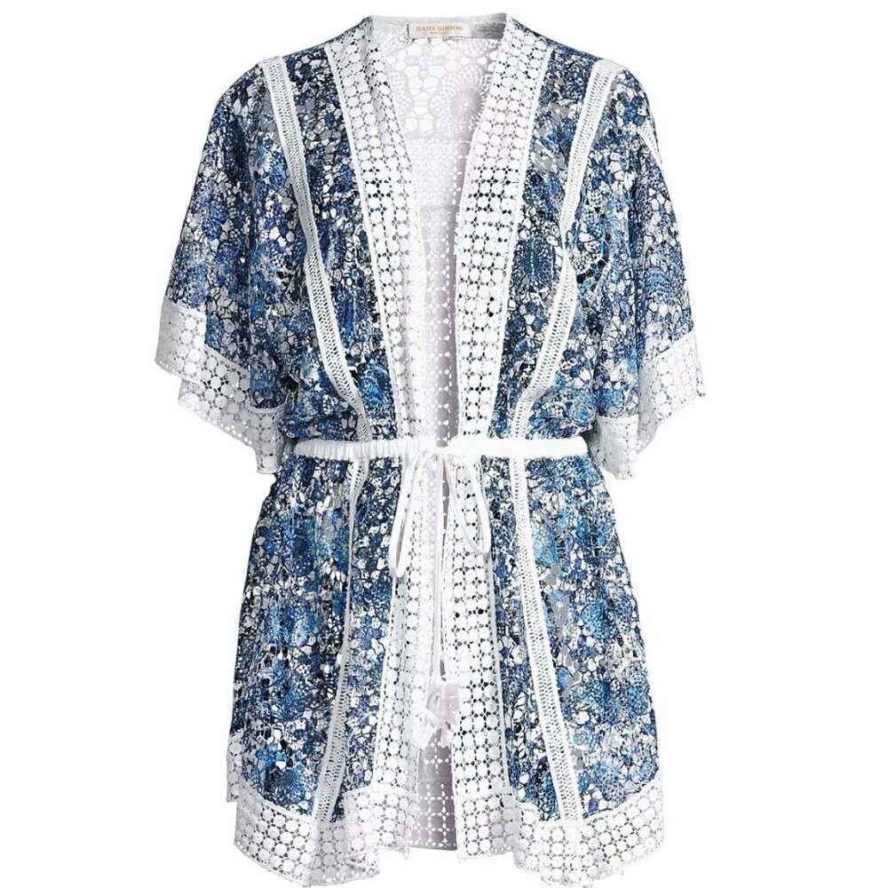 Ramy Brook Robin Lace Tie-Waist Cover-Up Tunic Large Coastal Beach Minidress Swi